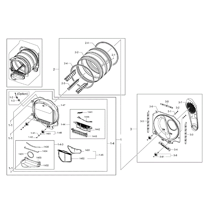 Drum Diagram and Parts List for DV456EWHDSU AA-00 Samsung Dryer