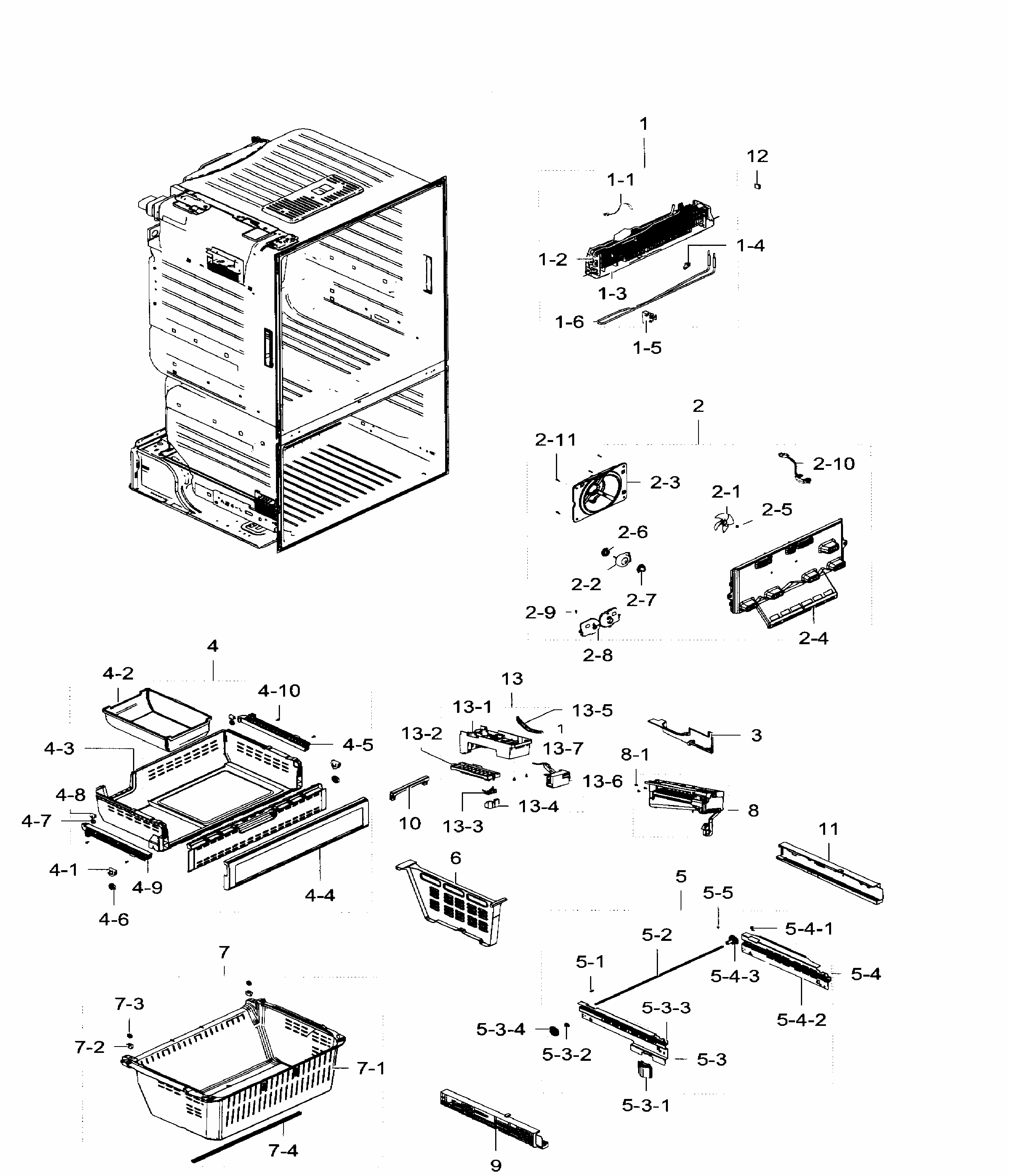 Freezer Diagram and Parts List for RF28HFEDTWW AA-0004 Samsung Refrigerator