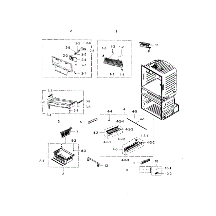 Freezer Diagram and Parts List for RF28HMEDBSR AA-0002 Samsung Refrigerator