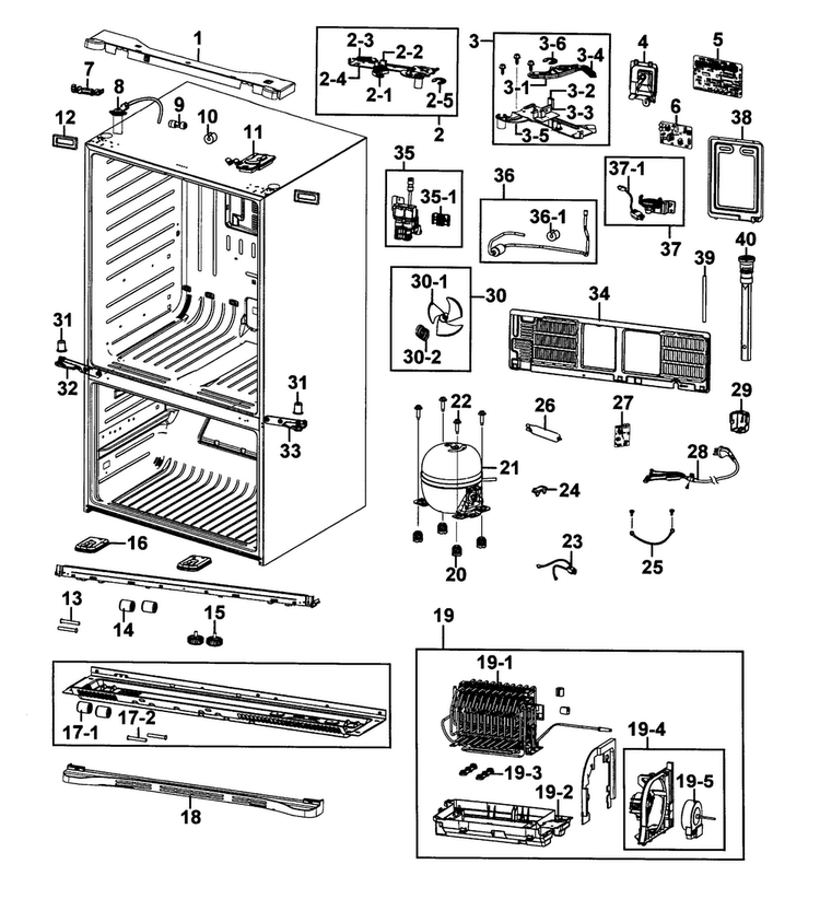 Cabinet Diagram and Parts List for RF4287HAPN XAA-0001 Samsung Refrigerator