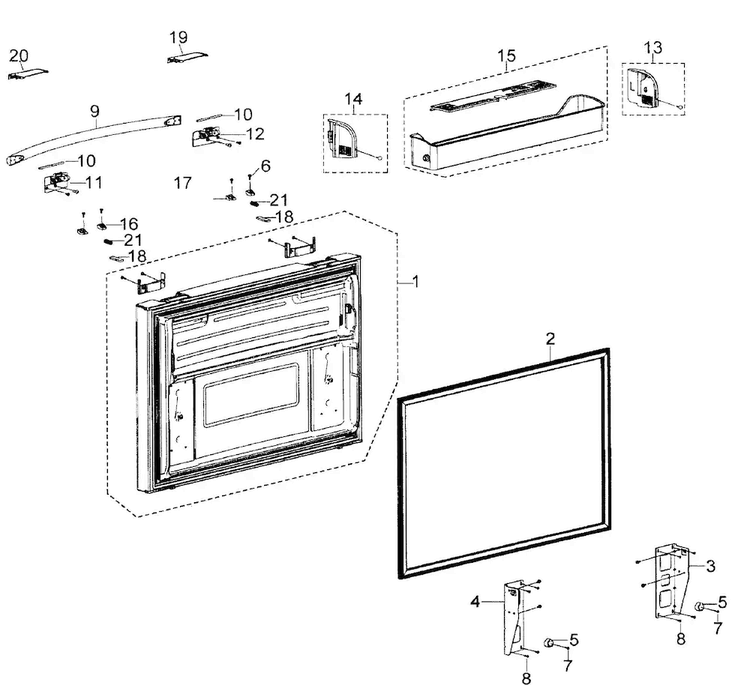 Freezer Door Diagram and Parts List for RFG297AABP XAA Samsung Refrigerator