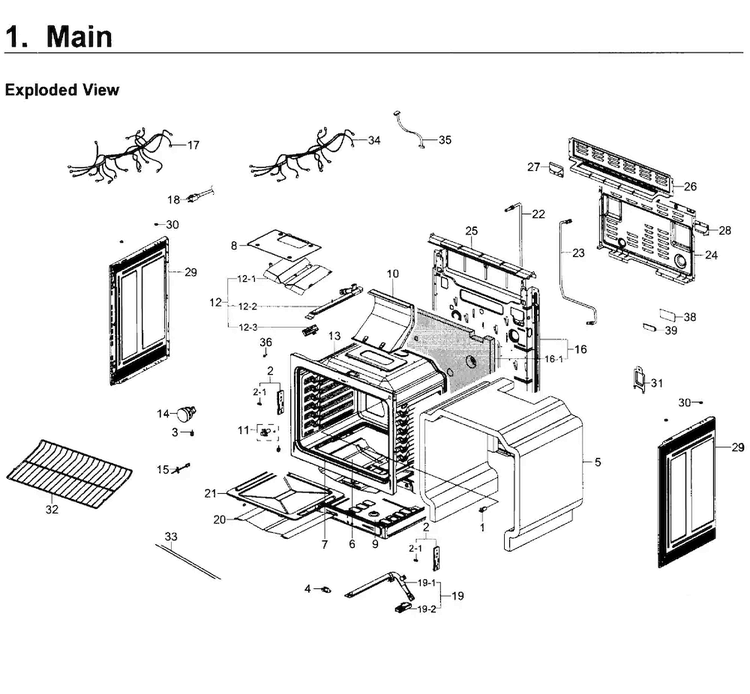 Main Asy Diagram and Parts List for NX58K3310SW AA-0000 Samsung Range