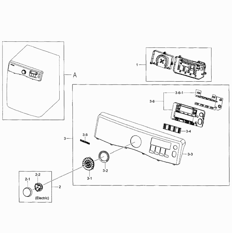 Control Panel Diagram and Parts List for DV405ETPAWR AA-0000 Samsung Dryer