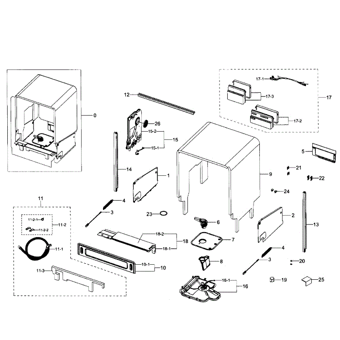 Case Assembly Diagram and Parts List for DW80H9930MO AA-00 Samsung Dishwasher