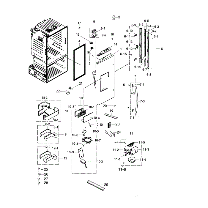 Door L Diagram and Parts List for RF263TEAEWW AA-00 Samsung Refrigerator