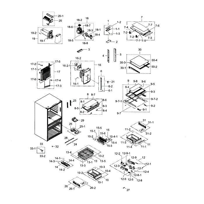 Refrigerator Diagram and Parts List for RF23HSESBSR AA-01 Samsung Refrigerator
