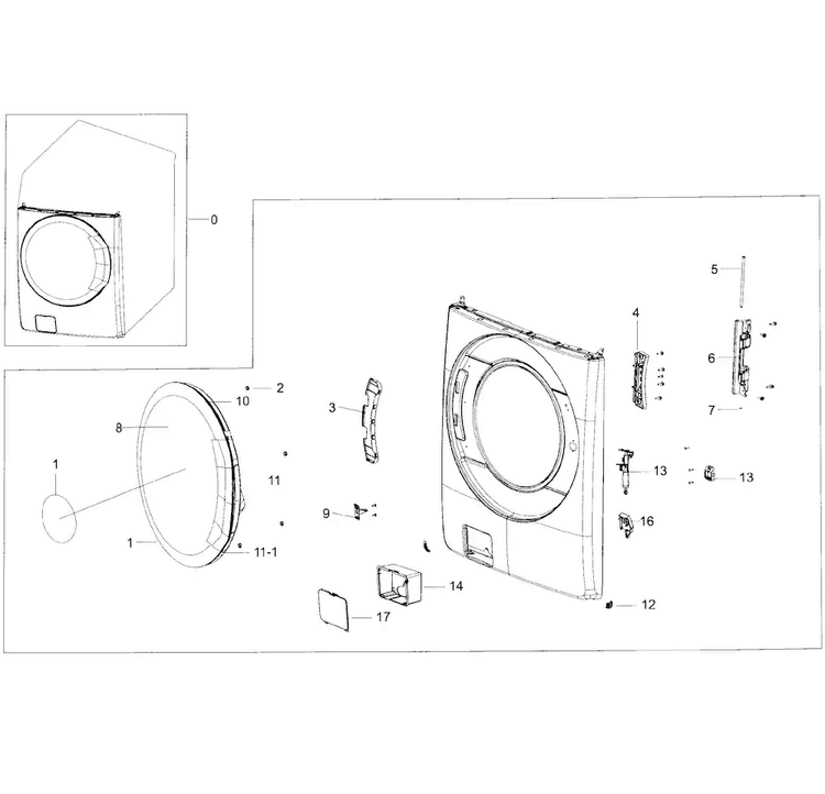 Front-door Diagram and Parts List for WF56H9100AW A2-0001 Samsung Washer