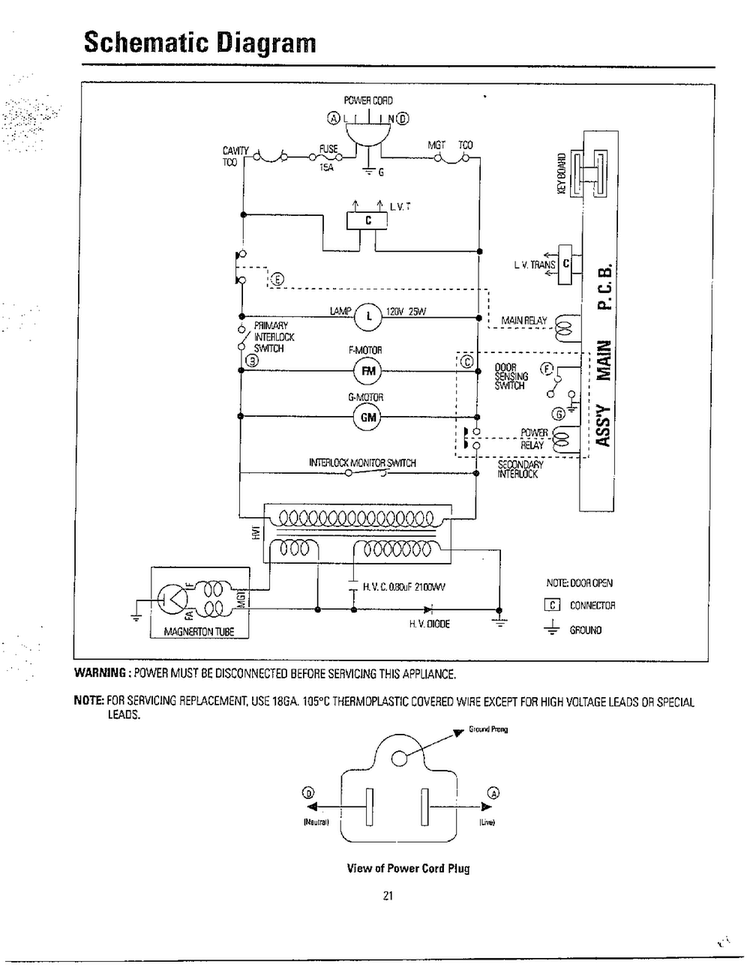 Schematic Diagram Diagram and Parts List for MW3580T XAA Samsung Microwave