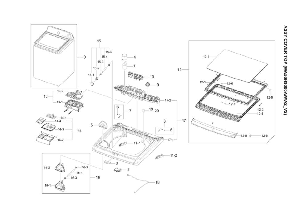 Top Cover Assembly Diagram and Parts List for WA56H9000AW A2-02 Samsung Washer