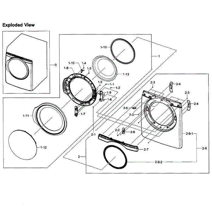 Front Assembly Diagram and Parts List for DV393ETPARA A1-01 Samsung Dryer