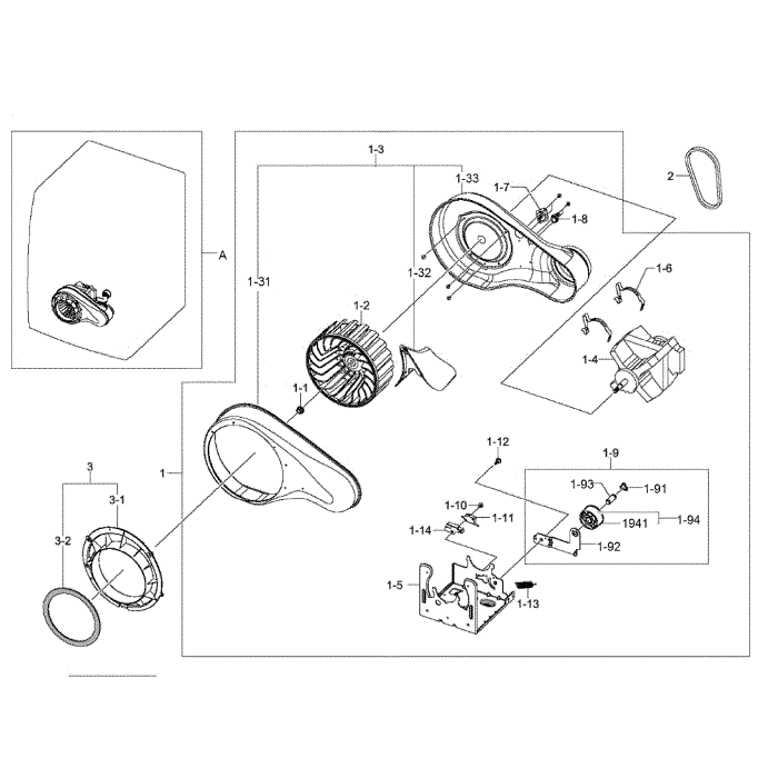 Motor Assembly Diagram and Parts List for DV400EWHDWR AA-00 Samsung Dryer