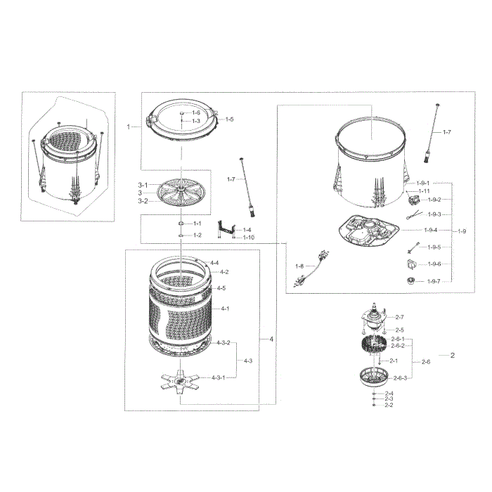 Tub Diagram and Parts List for WA45K7600AW A2-00 Samsung Washer