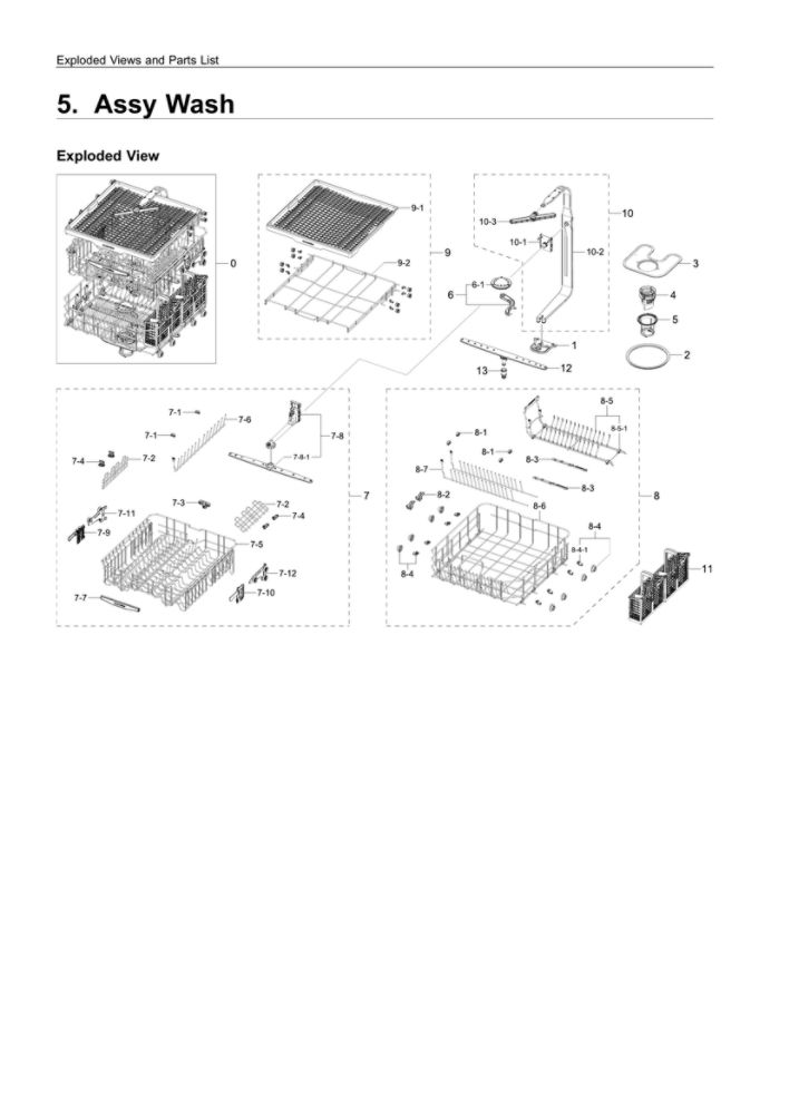 Wash Assembly Diagram and Parts List for DW80K7050UG AA-01 Samsung Dishwasher