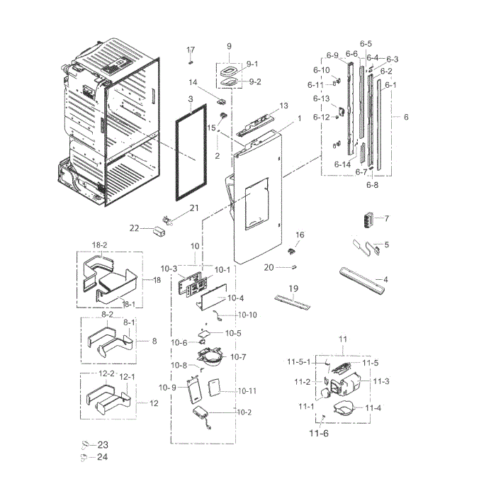Fridge Door L Diagram and Parts List for RF263TEAESR AA-04 Samsung Refrigerator