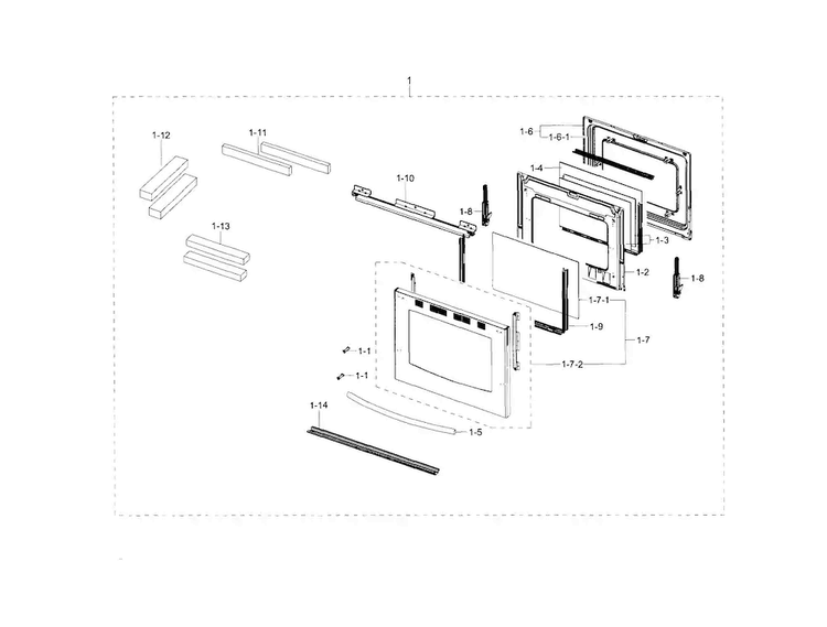 Door Diagram and Parts List for NX58H5650WS AA-0002 Samsung Range