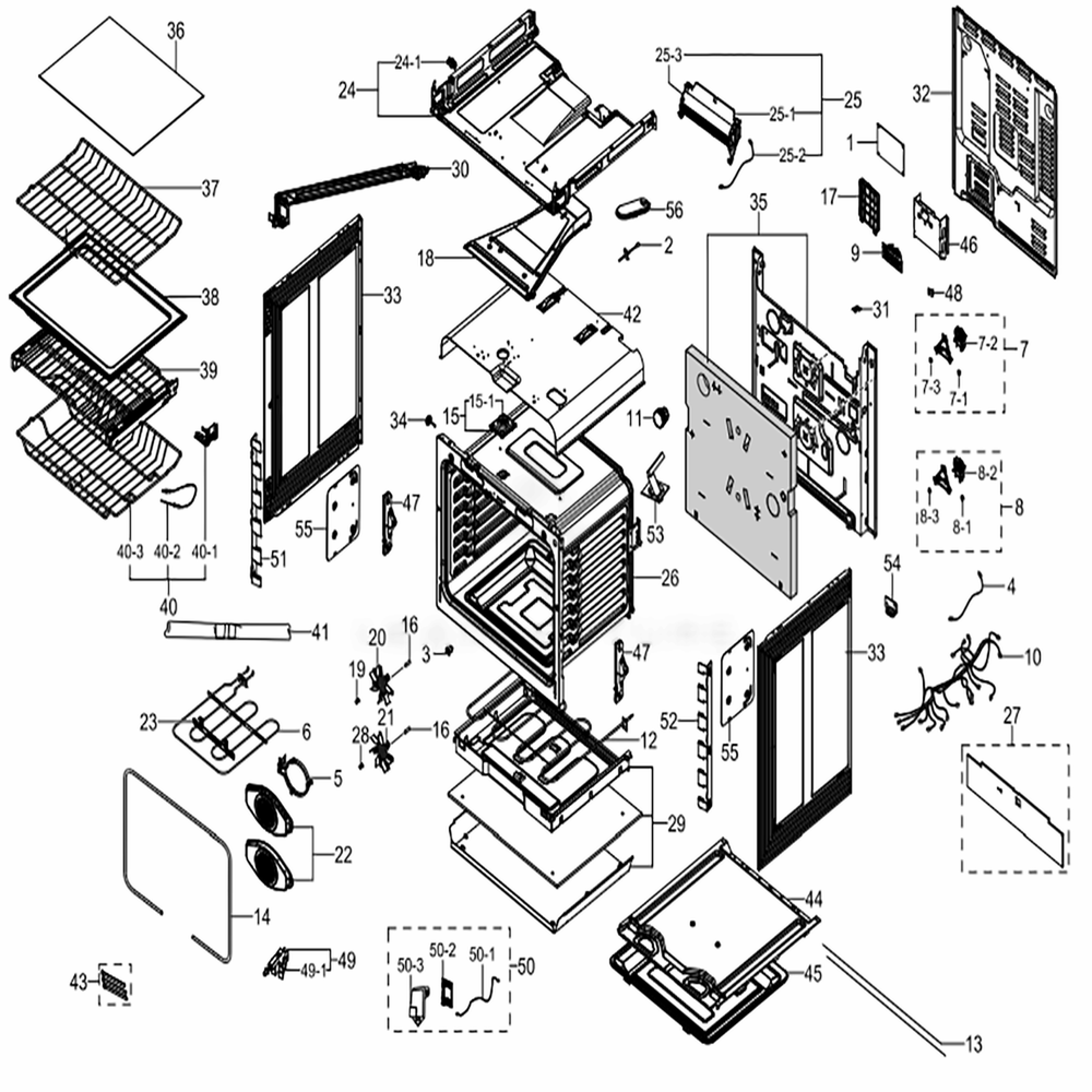 Main Diagram and Parts List for NE58K9850WG (AA)(0004) Samsung Range