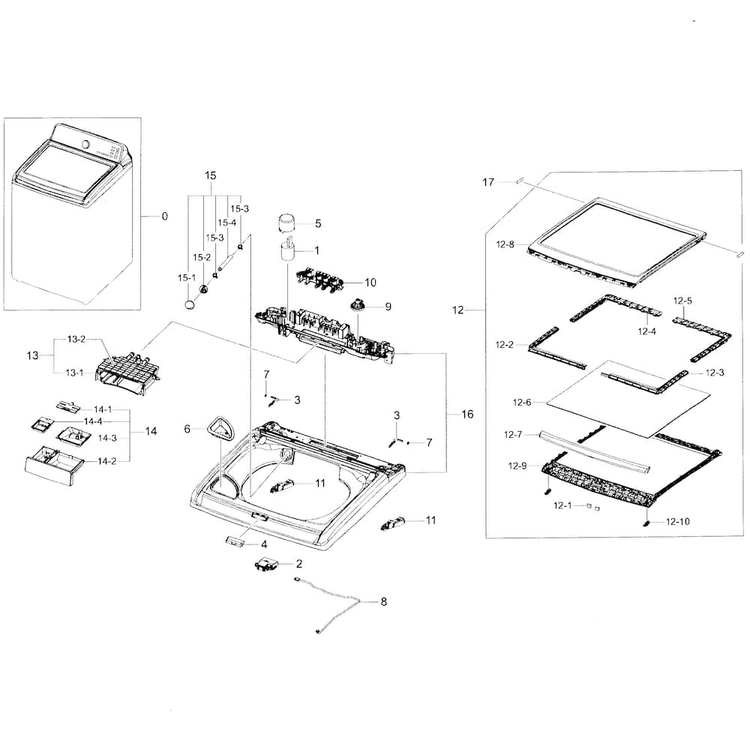Cover-top Diagram and Parts List for WA45H7200AP A2-0000 Samsung Washer