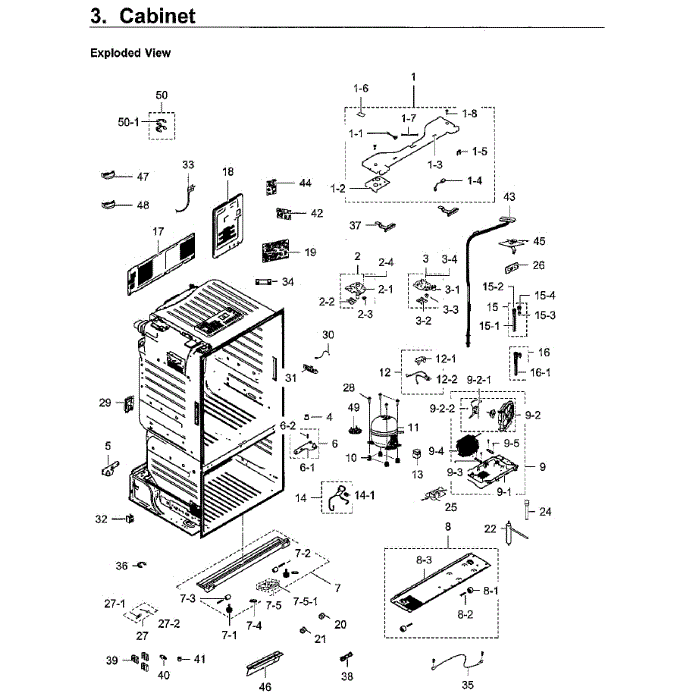 Cabinet Diagram and Parts List for RF23HCEDBWW AA-08 Samsung Refrigerator