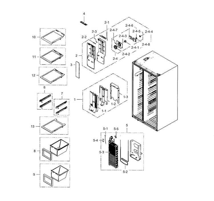 Freezer Diagram and Parts List for RH25H5611SR AA-0000 Samsung Refrigerator