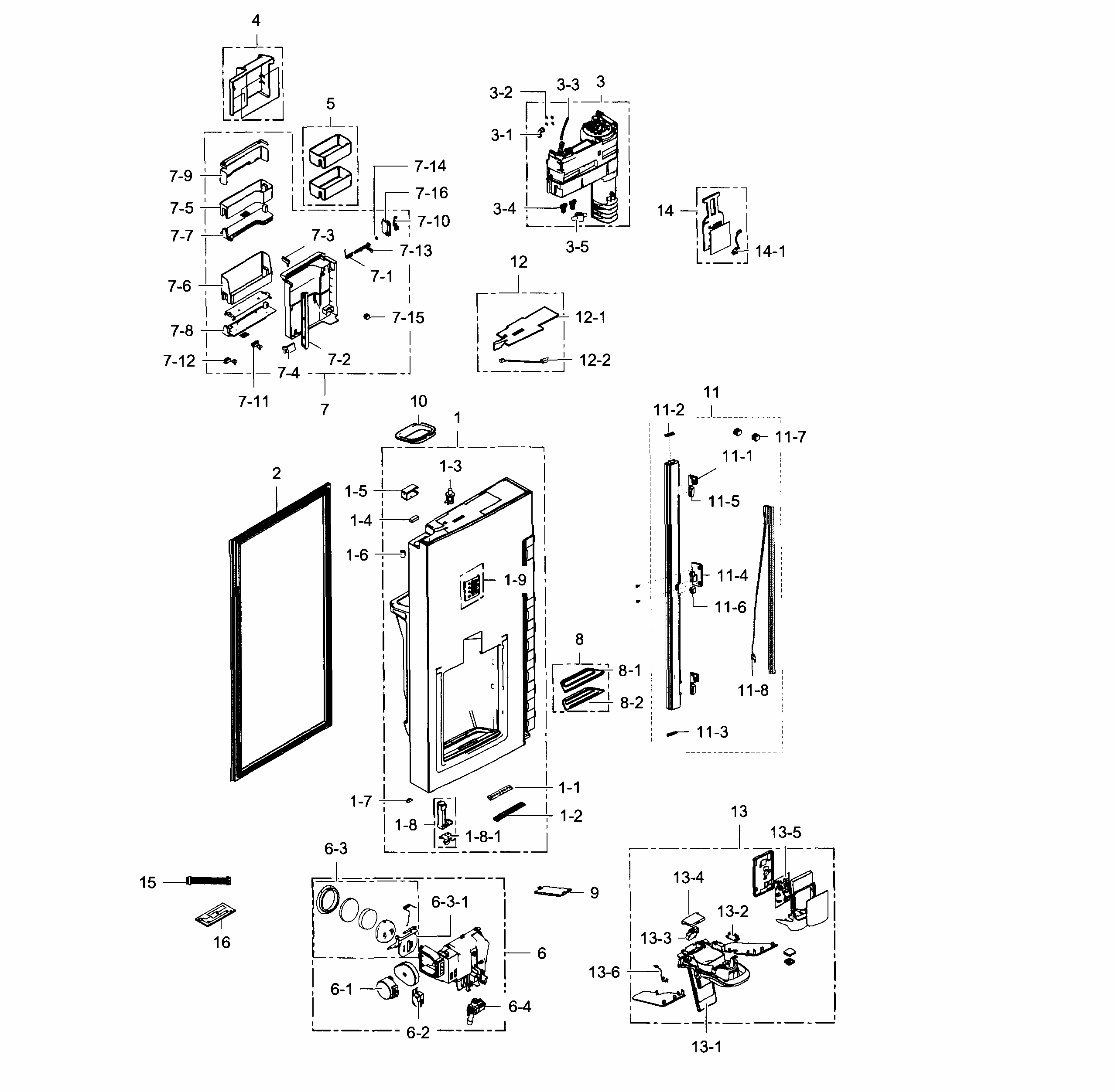 Fridge Door L Diagram and Parts List for RF34H9960S4 AA-0001 Samsung Refrigerator