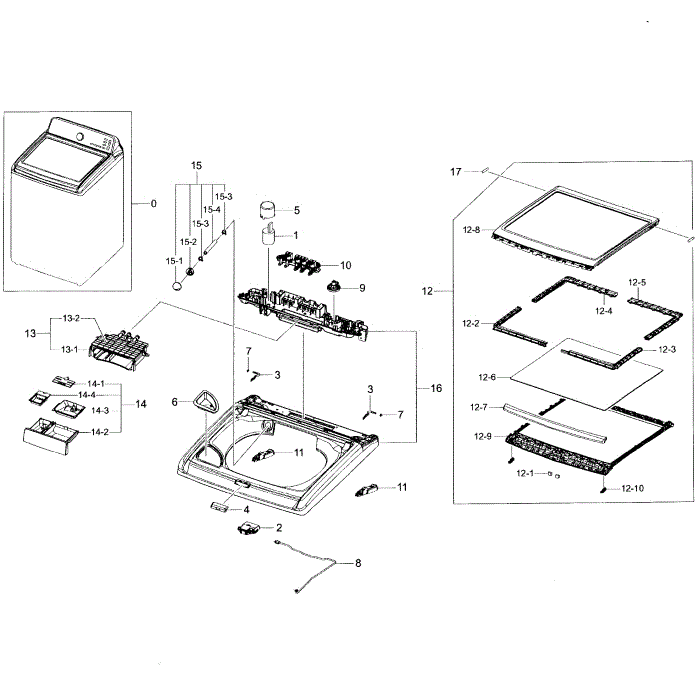 Cover-Top Diagram and Parts List for WA45H7200AP A2-00 Samsung Washer