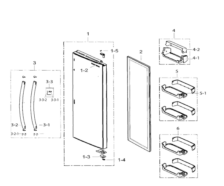 Right Door Diagram and Parts List for RS25H5111WW AA-0001 Samsung Refrigerator