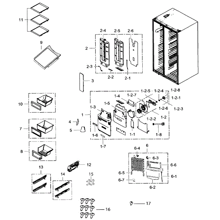 Fridge Diagram and Parts List for RH25H5611BC AA-01 Samsung Refrigerator