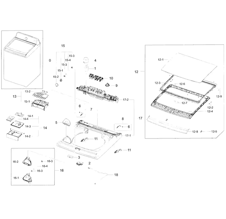 Top Assy Diagram and Parts List for WA52J8060AW A2-0000 Samsung Washer