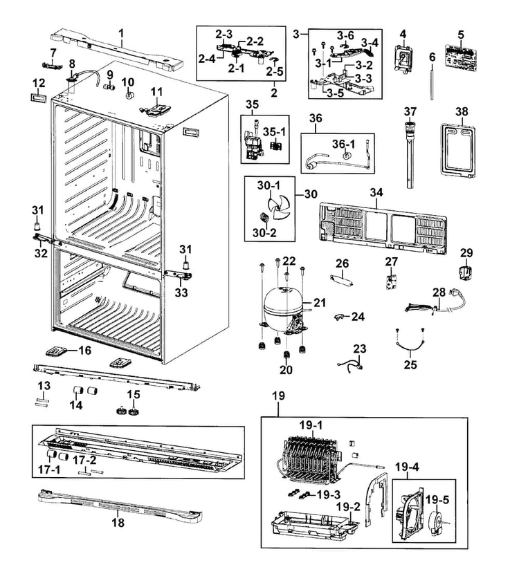 Cabinet Diagram and Parts List for RF4289HARS XAA-0001 Samsung Refrigerator
