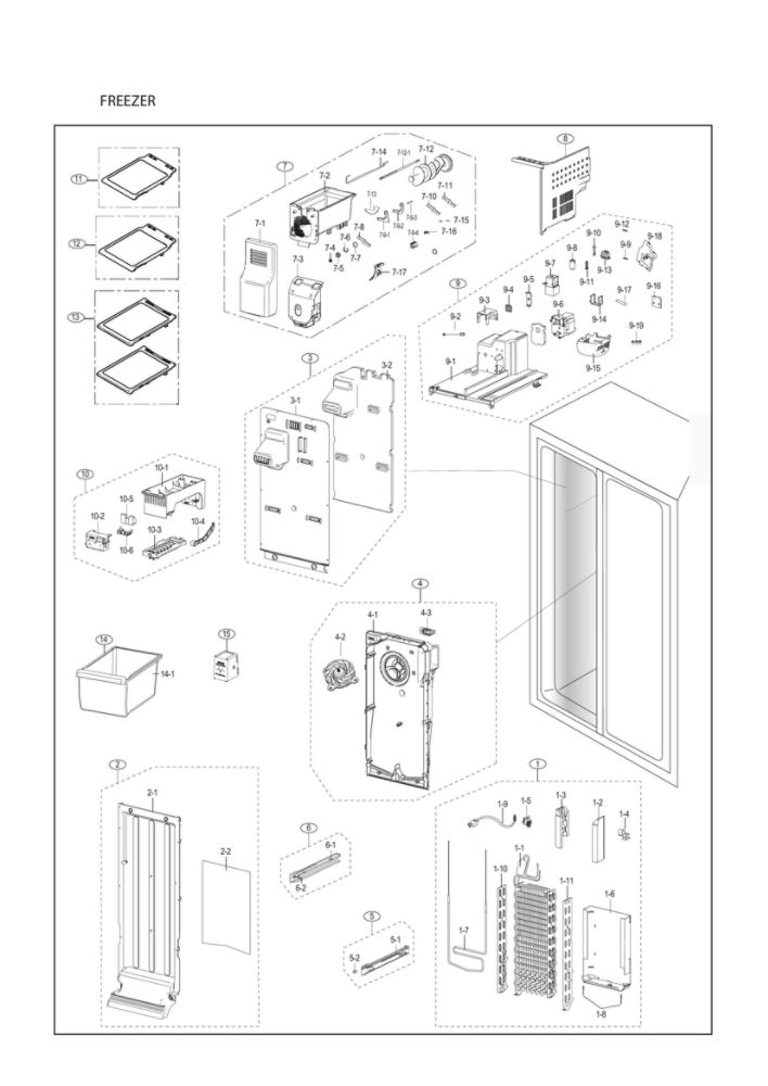 Freezer Parts Diagram and Parts List for RS25J500DWW BY-02 Samsung Refrigerator