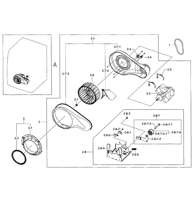 Motor Duct Diagram and Parts List for DV405GTPASU AA-0000 Samsung Dryer