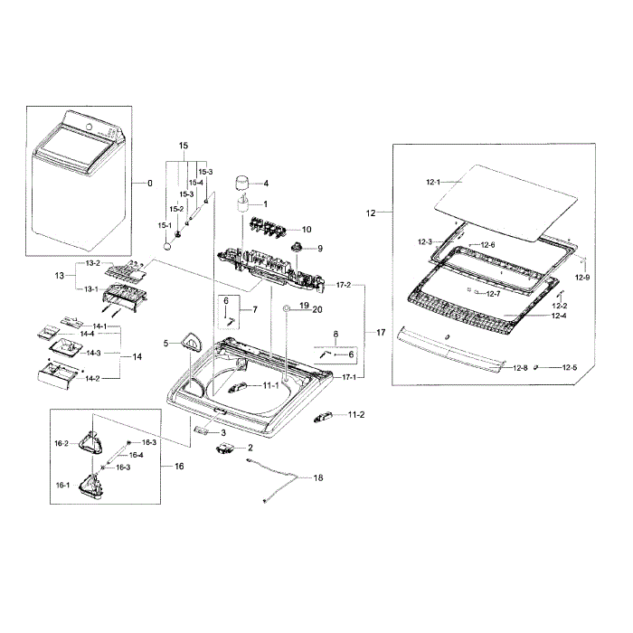Cover Top Diagram and Parts List for WA56H9000AW A2-00 Samsung Washer