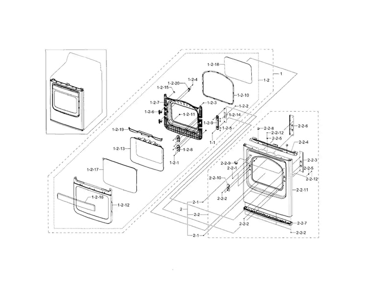 Front & Door Diagram and Parts List for DV5471AEW XAA-0000 Samsung Dryer