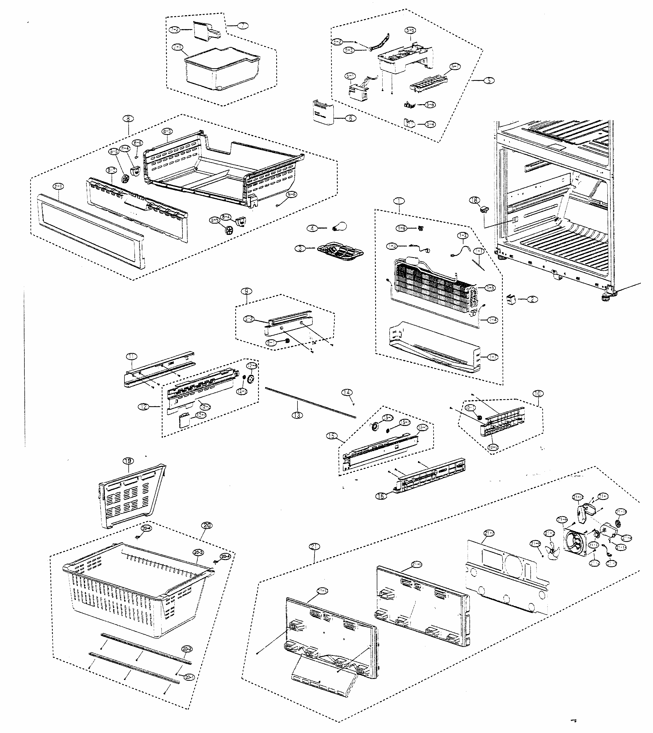 Freezer Parts Diagram and Parts List for RF266ABRS XAA Samsung Refrigerator