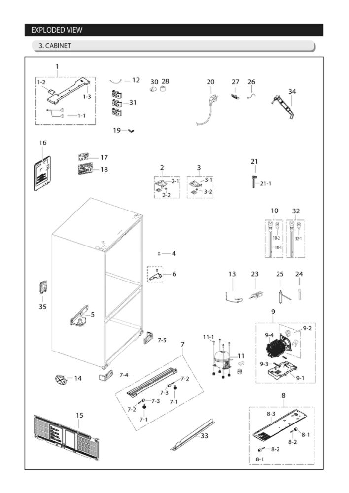 Cabinet Diagram and Parts List for RF263TEAESG AA-03 Samsung Refrigerator