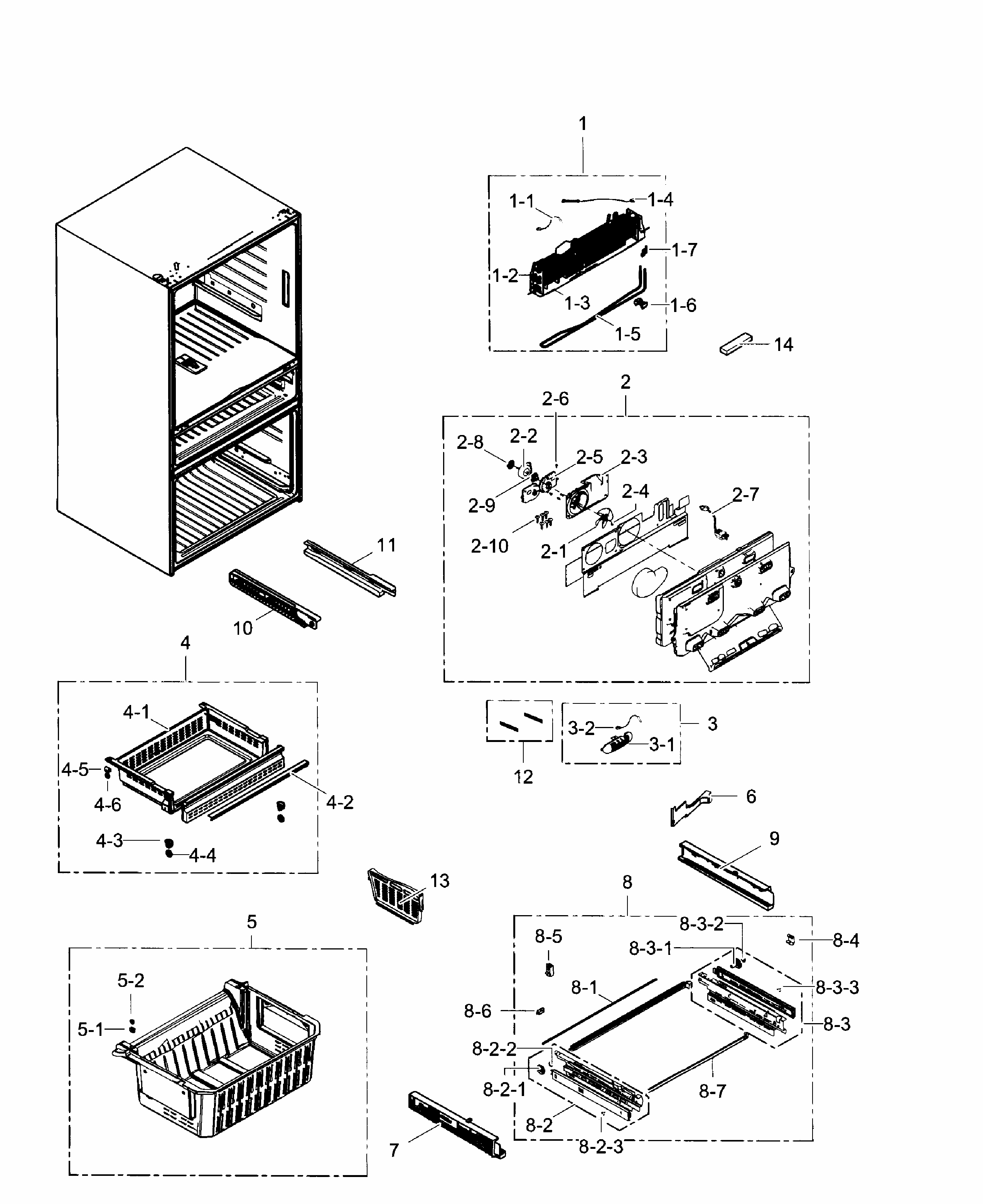 Freezer Diagram and Parts List for RF31FMEDBBC AA-0006 Samsung Refrigerator