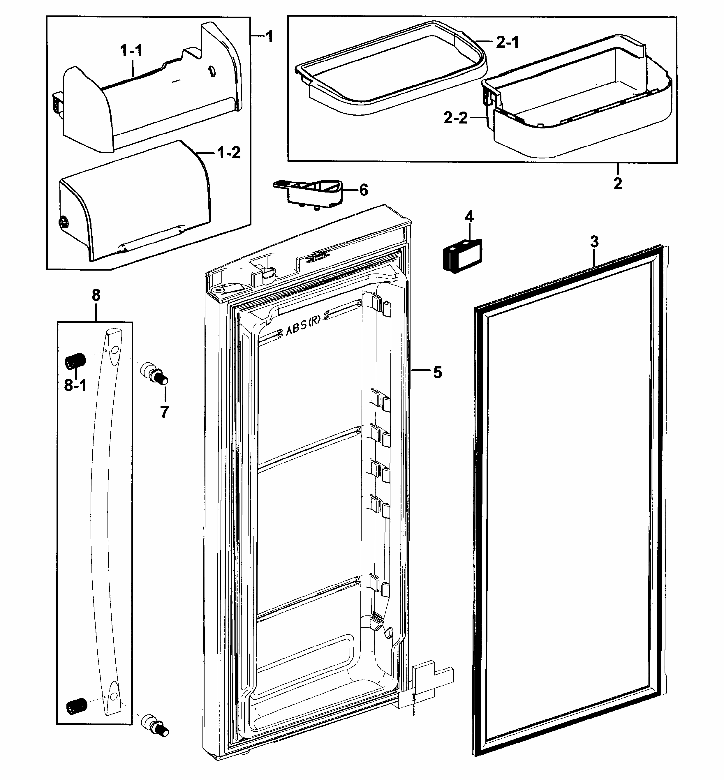 Refrigerator Door-r Diagram and Parts List for RF267AZPN XAA-0000 Samsung Refrigerator