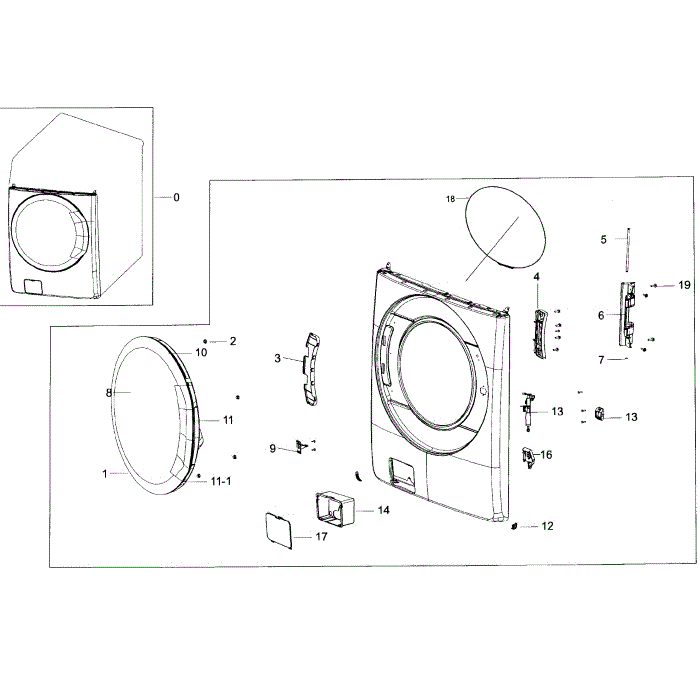 Front-Door Diagram and Parts List for WF56H9100AG A2-01 Samsung Washer