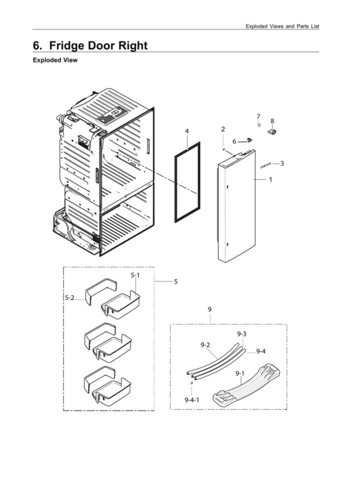 Right Refrigerator Door Parts Diagram and Parts List for RF26J7510SR AA-00 Samsung Refrigerator