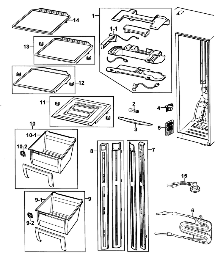Refrigerator Diagram and Parts List for RS2630SW XAA-0000 Samsung Refrigerator