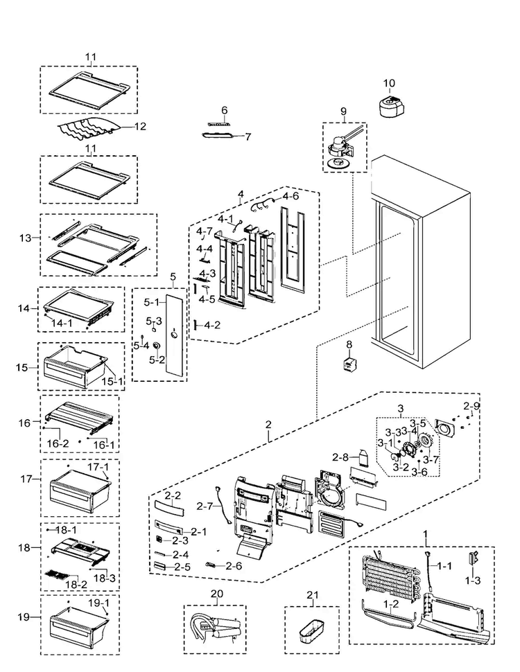 Refrigerator Diagram and Parts List for RSG257AARS XAA-0000 Samsung Refrigerator
