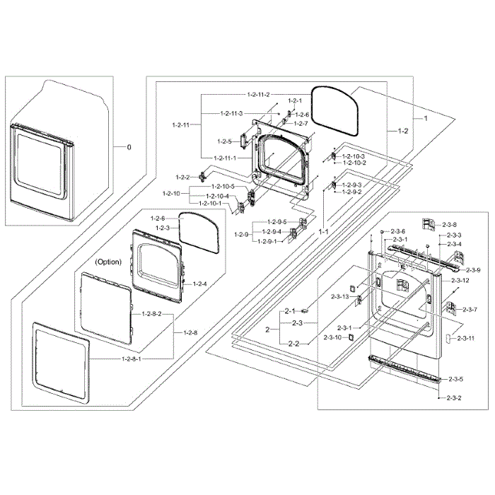Frame Front And Door Diagram and Parts List for DV45H7000EW A2-02 Samsung Dryer