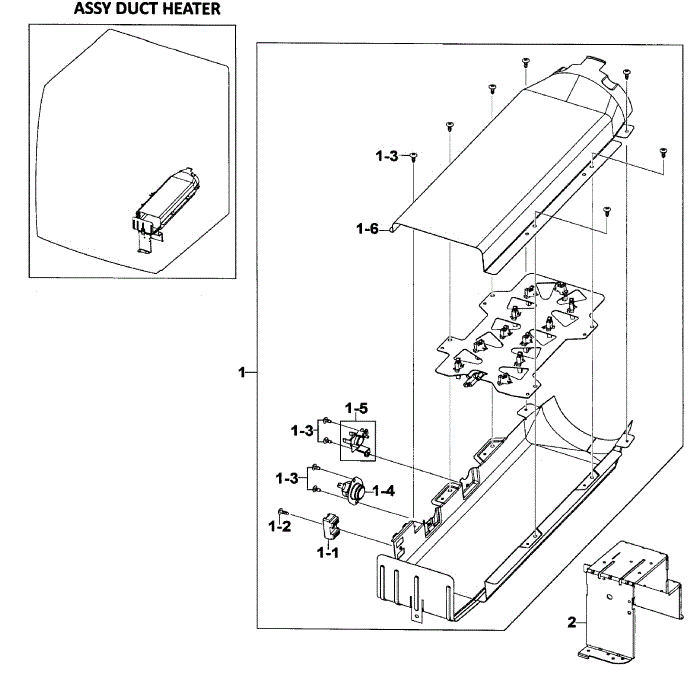 Heater Assembly Diagram and Parts List for DV520AEW XAA-02 Samsung Dryer