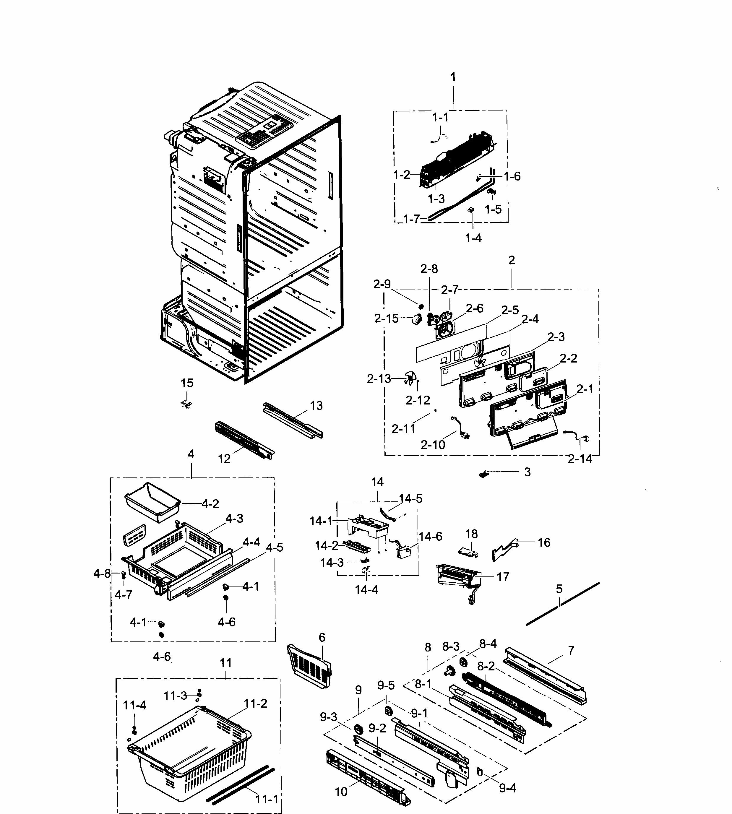 Freezer Diagram and Parts List for RF263TEAESR AA-0001 Samsung Refrigerator