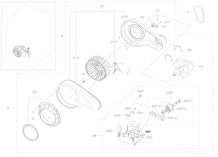 Motor Duct Diagram and Parts List for DV45K6200GZ A3-0000 Samsung Dryer
