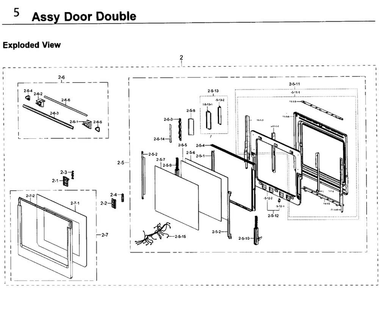 Door Double Diagram and Parts List for NV51K6650DS AA-0000 Samsung Wall Oven