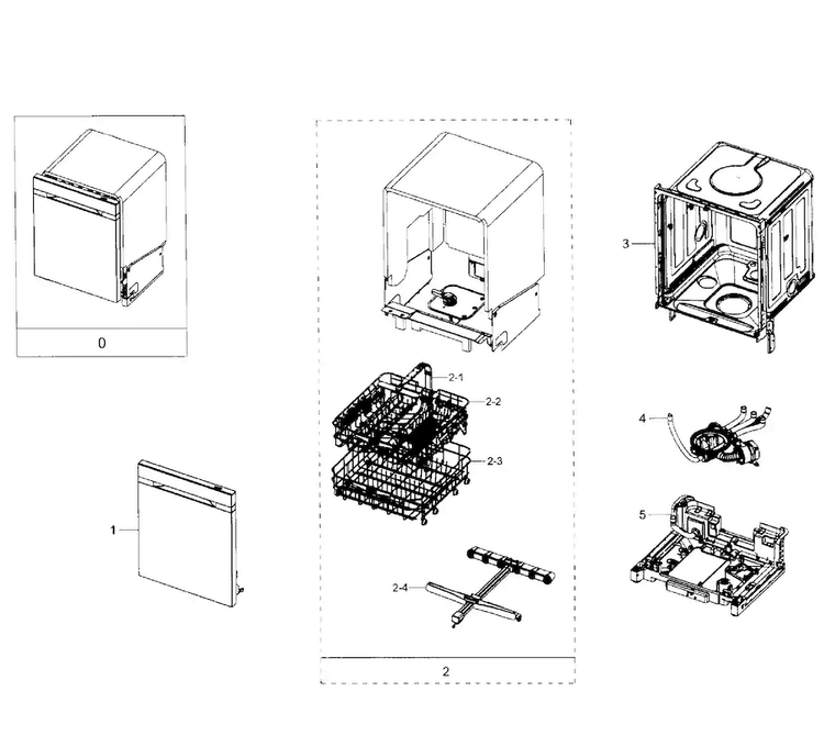 Main Section Diagram and Parts List for DW80J7550US AA-0001 Samsung Dishwasher