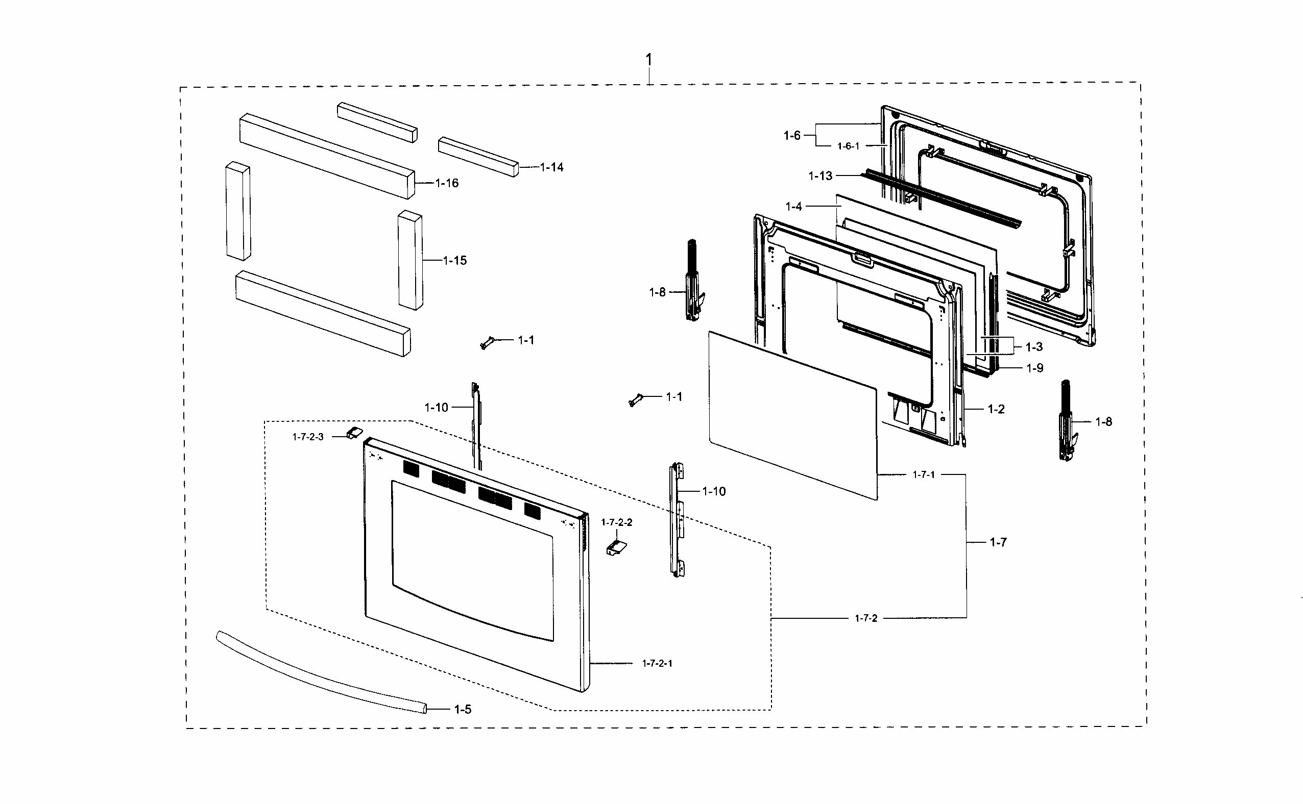 Door Diagram and Parts List for FX710BGS XAA-0003 Samsung Range