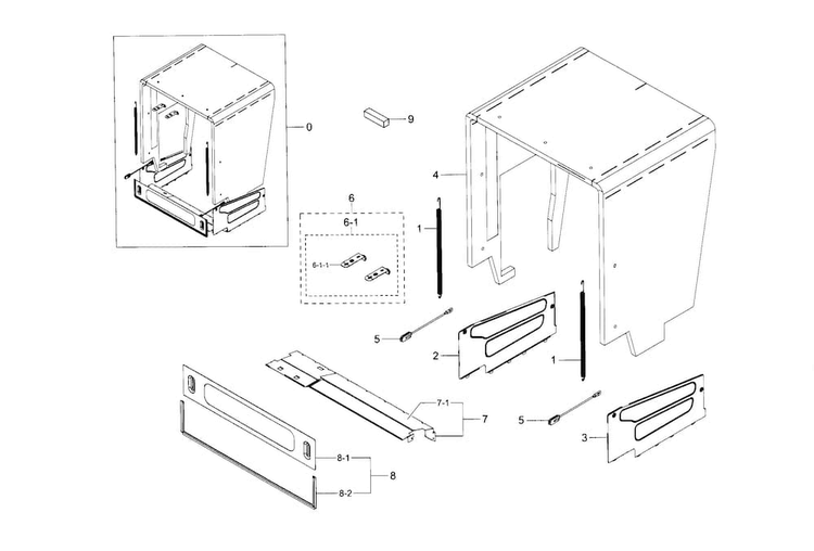 Case Diagram and Parts List for DW80J3020UW AA-0000 Samsung Dishwasher