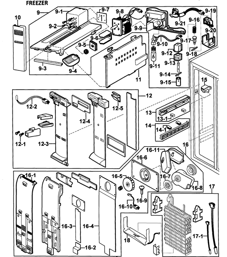 Freezer Diagram and Parts List for RS2578WW XAA-0000 Samsung Refrigerator